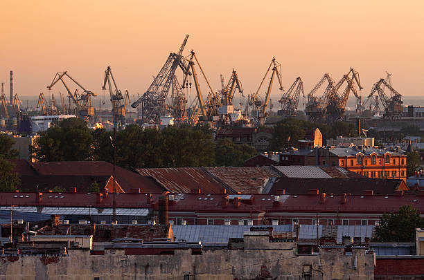 istock Port cranes and roofs 119642876