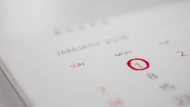 istock Red marking on calendar page planning concept. 1196429745