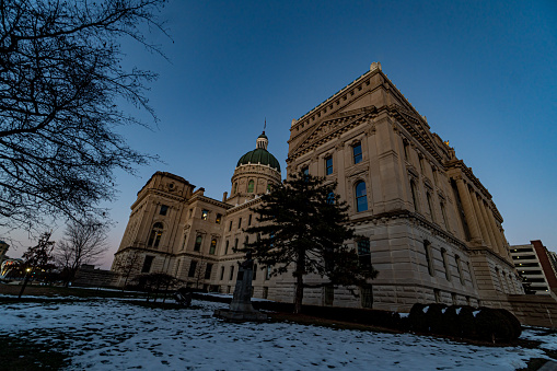 Indiana State Capitol Building at the end of dusk - Indianapolis, IN