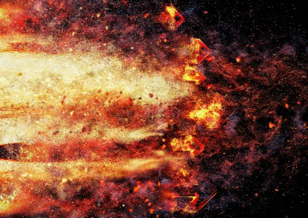 istock Multiple arrows wrapped in flames flying in the dark 1196445424