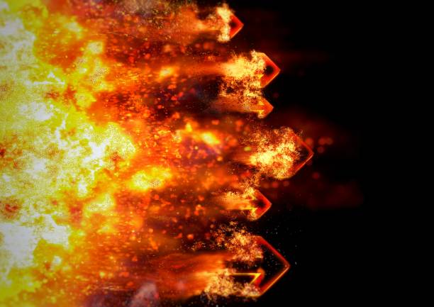 istock Multiple arrows wrapped in flames flying in the dark 1196445429