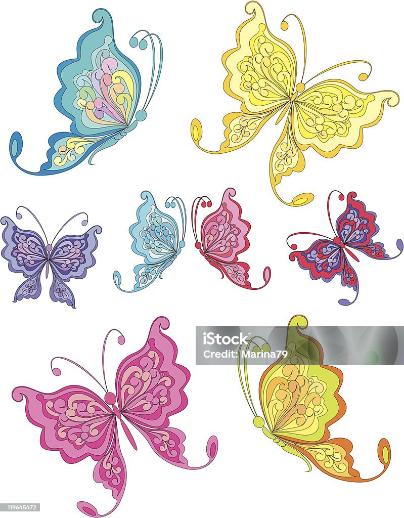 Conjunto de borboletas multicolorida - Vetor de Borboleta royalty-free