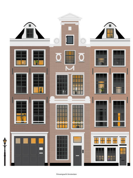 stockillustraties, clipart, cartoons en iconen met grachtenpand amsterdam prinsengracht centrum illustratie - grachtenpand