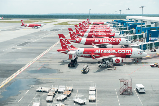 Oct 2019 - Kuala Lumpur, Malaysia: Air Asia aircrafts docking at KLIA2, Kuala Lumpur International Airport 2