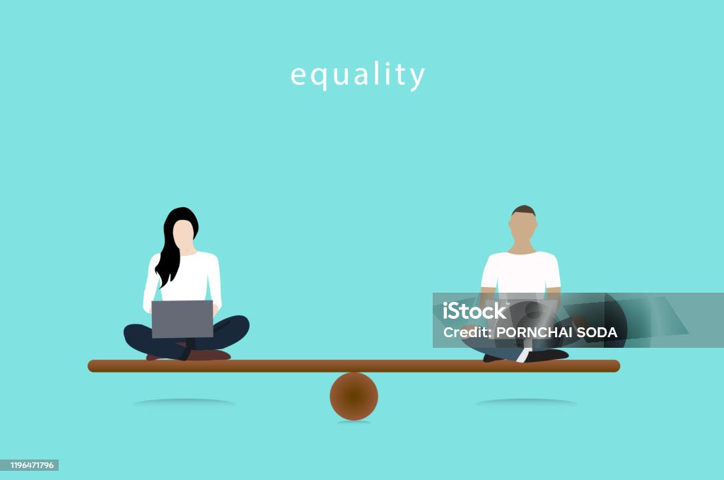 Gender Equality Concept. woman and man vector balancing on scale. Equality Vector illustrator. Equality stock vector