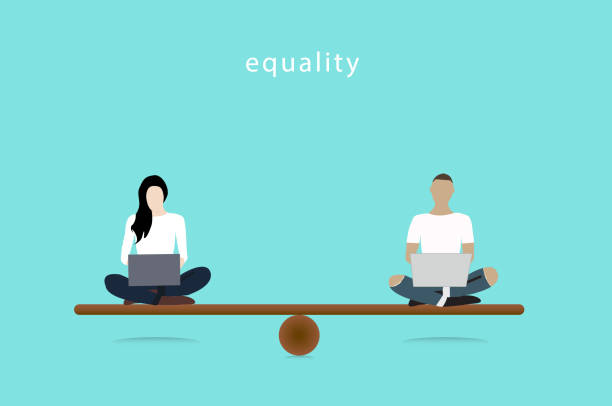 Gender Equality Concept. woman and man vector balancing on scale. Equality Vector illustrator. Gender Equality Concept. woman and man vector balancing on scale. Equality Vector illustrator. gender symbol stock illustrations