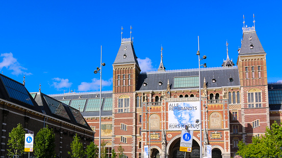 The main entrance to the Rijksmuseum, the largest museum in the Netherlands./ Museumstraat, Amsterdam, Netherlands/ 05-09-2019