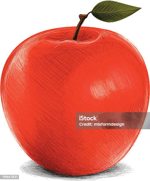 Skizzenhafte Red Apfel Stock Vektor Art und mehr Bilder von Blatt - Pflanzenbestandteile - Blatt - Pflanzenbestandteile, Farbbild, Freisteller – Neutraler Hintergrund