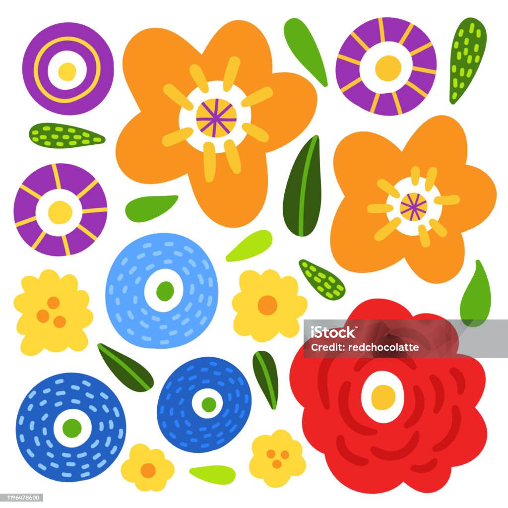 Ilustración de Conjunto Vectorial De Flores Coloridas Colección Floral  Dibujada A Mano Sobre Fondo Blanco Plantas De Flores Y Hojas Verdes y más  Vectores Libres de Derechos de Flor - iStock