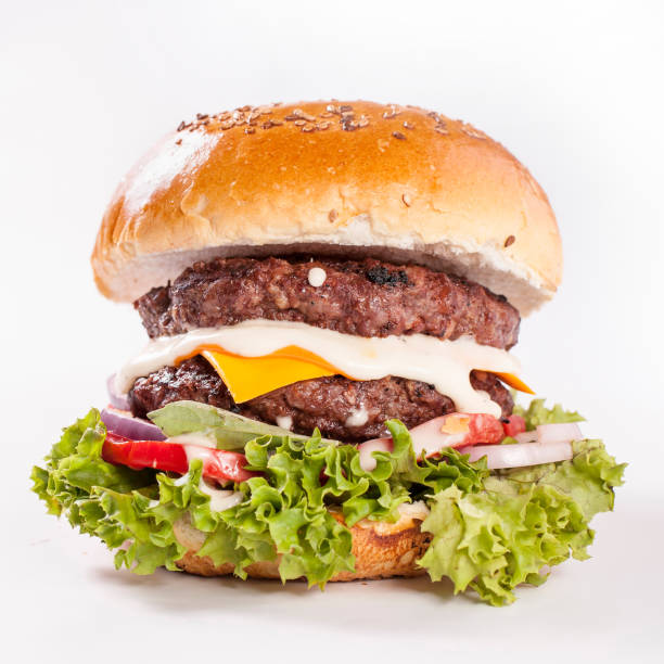 istock american double cheese hamburger with souce 1196479839