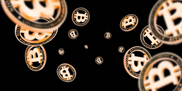 istock Ethereum, Golden Bitcoins isolated on black. Cryptocurrency background. Falling Litecoin 1196480651