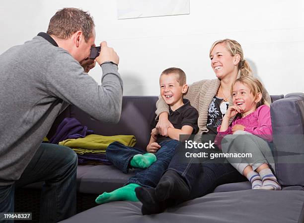 Father Taking A Photo Of His Family Stock Photo - Download Image Now - 30-39 Years, Adult, Boys