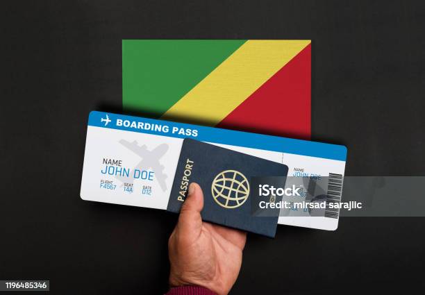 Passport Boarding Pass And Flag Of Congo Stock Photo - Download Image Now - Airplane, Airplane Ticket, Airport