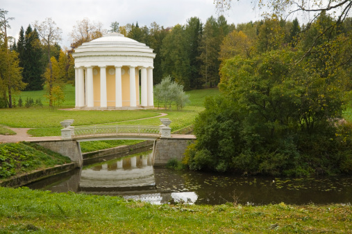 Kleve, Germany, May 17, 2023 - Historical garden of the amphitheater with the statue of the Palas Athene at the Springenberg in Kleve, Lower Rhine area.