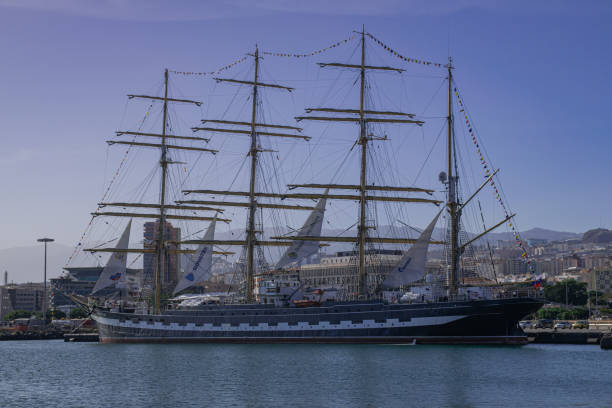 Tenerife/Spain; December 27 2019: Krusenstern four-masted barque, Russian sail training ship, moored at the port of Santa Cruz of Tenerife, Canary islands, Spain