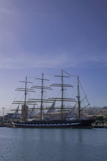 Krusenstern four-masted barque, Russian sail training ship Tenerife/Spain; December 27 2019: Krusenstern four-masted barque, Russian sail training ship, moored at the port of Santa Cruz of Tenerife, Canary islands, Spain krusenstern stock pictures, royalty-free photos & images