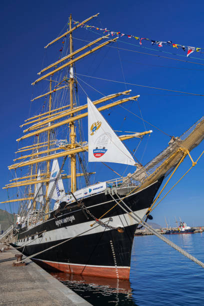 Krusenstern four-masted barque, Russian sail training ship Tenerife/Spain; December 27 2019: Krusenstern four-masted barque, Russian sail training ship, moored at the port of Santa Cruz of Tenerife, Canary islands, Spain krusenstern stock pictures, royalty-free photos & images