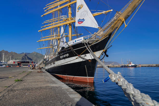 Krusenstern four-masted barque, Russian sail training ship Tenerife/Spain; December 27 2019: Krusenstern four-masted barque, Russian sail training ship, moored at the port of Santa Cruz of Tenerife, Canary islands, Spain krusenstern stock pictures, royalty-free photos & images