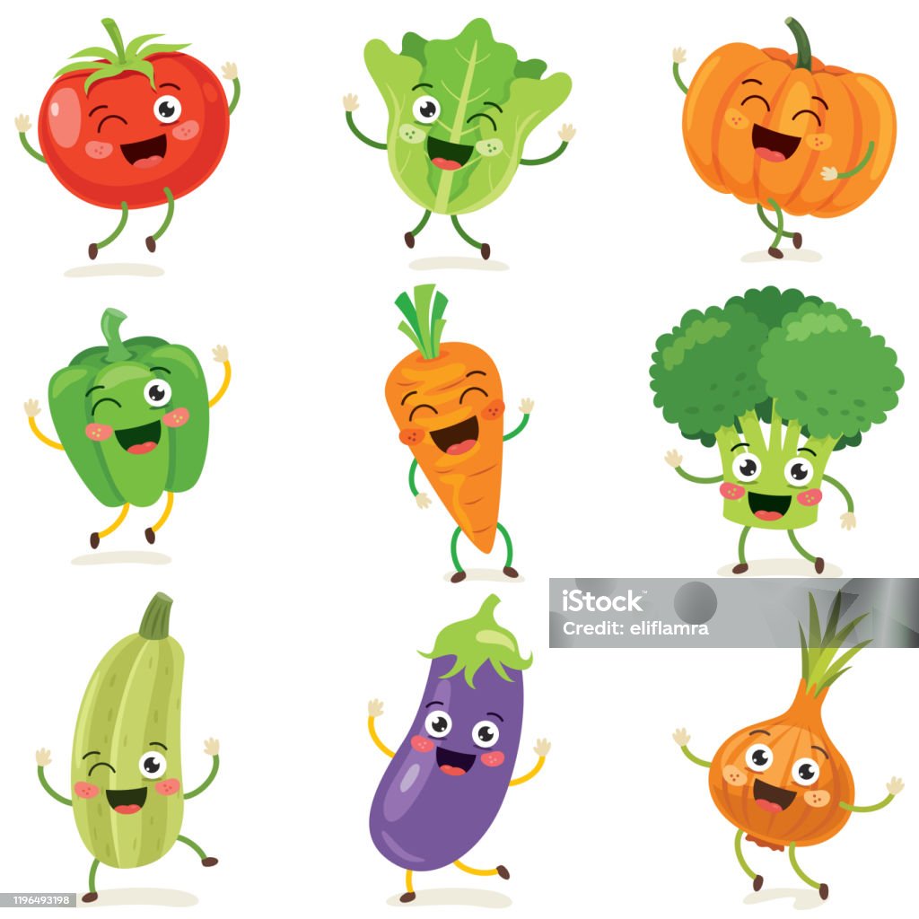 Fresh Vegetables For Healthy Eating Stock Illustration - Download Image Now  - Carrot, Cartoon, Lettuce - iStock