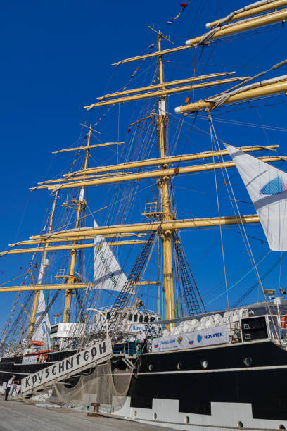 Krusenstern four-masted barque, Russian sail training ship Tenerife/Spain; December 27 2019: Krusenstern four-masted barque, Russian sail training ship, moored at the port of Santa Cruz of Tenerife, Canary islands, Spain krusenstern stock pictures, royalty-free photos & images