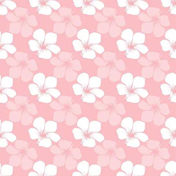 Vector illustration of Seamless pattern of white vinca flowers on pink background