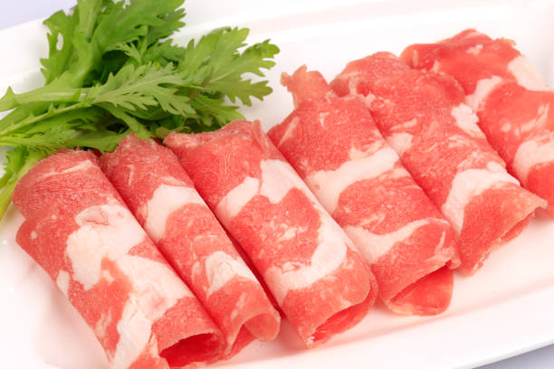 Close up beef and lamb meat rolls in plate