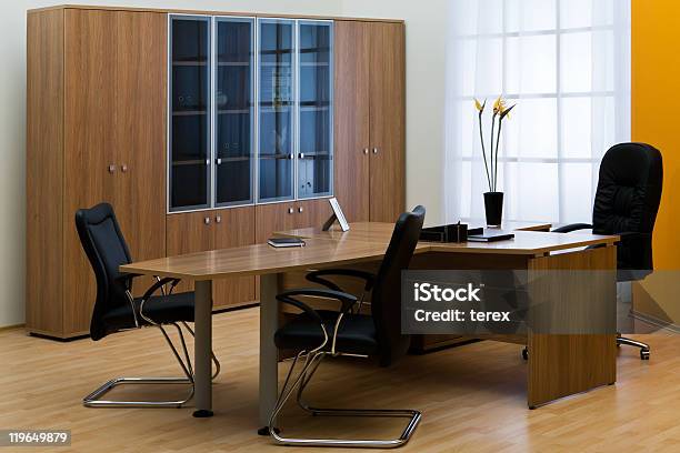 Modern Office Stock Photo - Download Image Now - Armchair, Black Color, Bookshelf