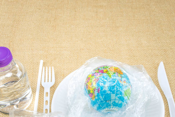 istock Plastic meal. Plastic and globe in the concept of the global environment from plastic. 1196499007
