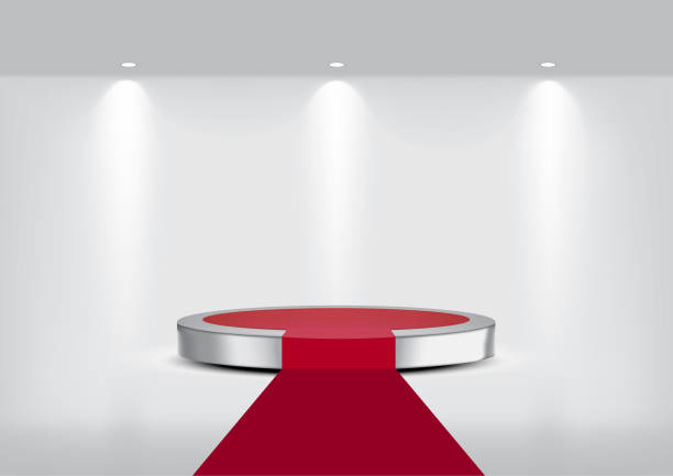istock 3D Mock up Realistic Metallic Carpet Stage Podium for Show, Concert or Presentation with Spotlight background illustration vector. Event and Exhibition Concept Design 1196500807