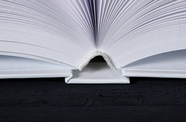 istock The white-cover book is on a textured wooden table. 1196500951