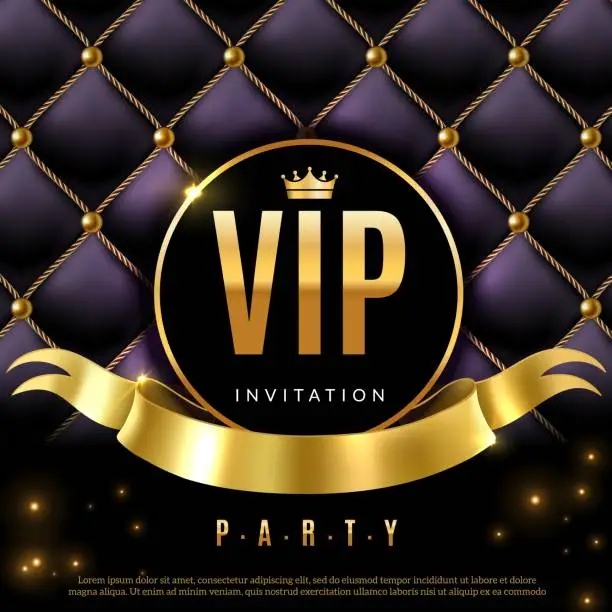 Vector illustration of VIP. Luxury invitation coupon certificate with golden letters, exclusive and elegant logo membership in prestige club vector background