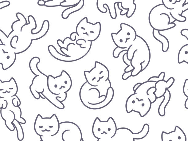 ilustrações de stock, clip art, desenhos animados e ícones de cute cartoon cat pattern - comic book animal pets kitten