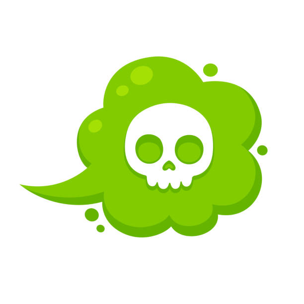 Toxic gas cloud Green cartoon cloud of toxic gas with comic style skull icon. Deadly fumes, vector clip art illustration. cumulus clouds drawing stock illustrations