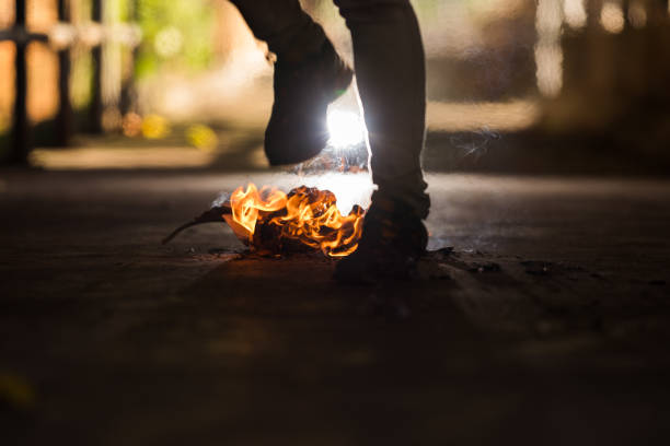 istock A man is walk across the bonfire. 1196506061