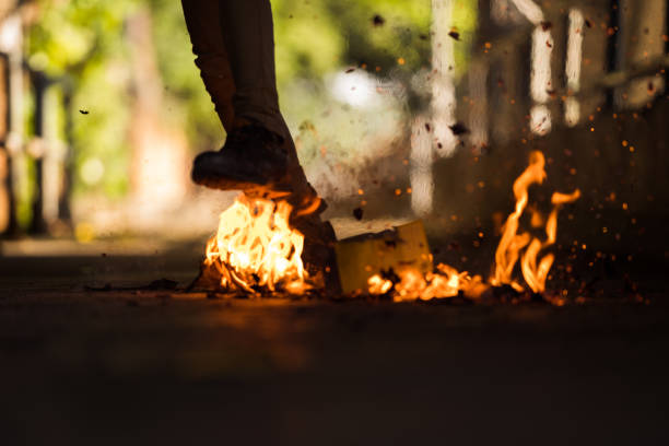 istock A man is walk across the bonfire. 1196506864