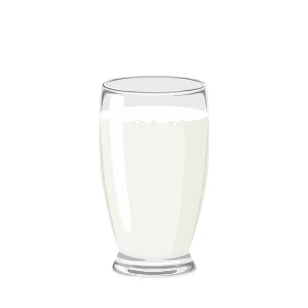 Vector illustration of Milk in glass Isolated on white background. Vector illustration in cartoon simple flat style.