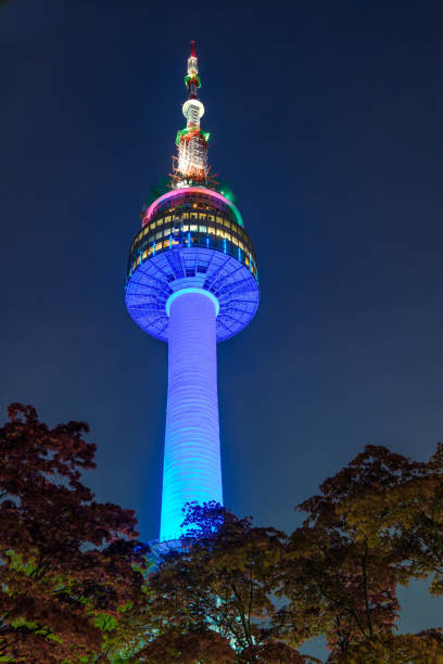 Seoul, South Korea-27 APR 2019: Seoul tower at night.Namsan Mountain in korea