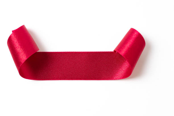 istock Red banners ribbons label on white background 1196515238