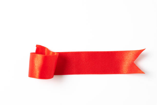 istock Red banners ribbons label on white background 1196515260