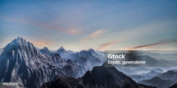 Fading Mountain Landscape Of Himalayas Stock Photo - Download Image Now - Mountain, Himalayas, Tibet