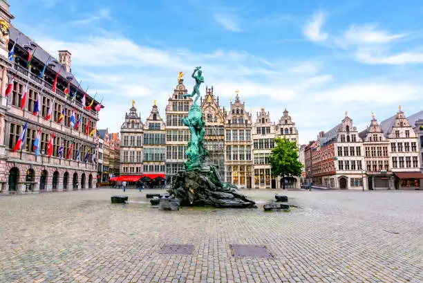 Photo of Market square in center of Antwerp with Brabo fountain, Belgium
