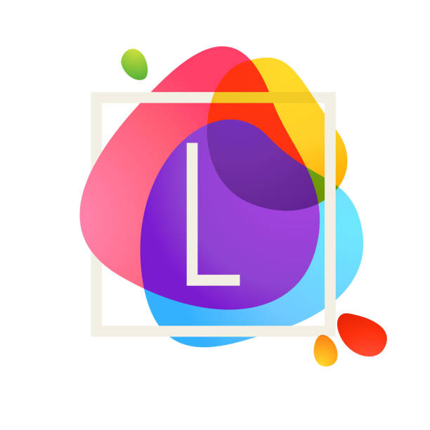 ilustrações de stock, clip art, desenhos animados e ícones de l letter logo in square frame at watercolor splash background. - letter l water typescript liquid