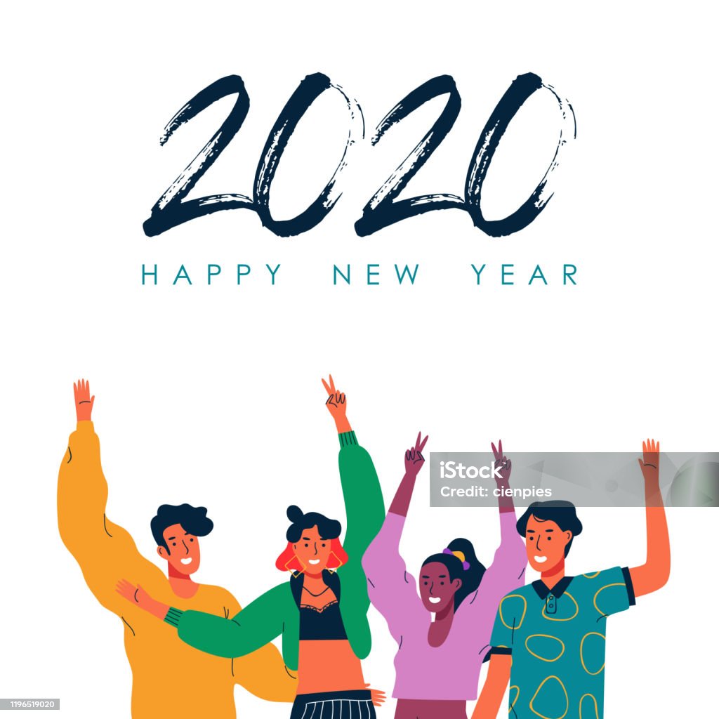 Happy New Year 2020 Young Teen Friends People Stock Illustration ...