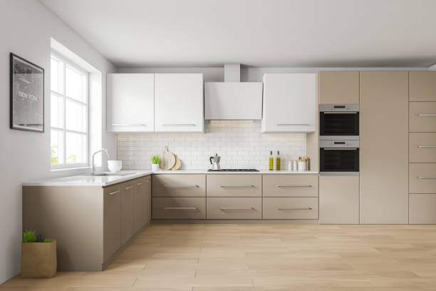 istock White and beige kitchen, counters and picture 1196519200