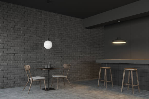 istock Dark gray loft cafe interior with bar 1196519275