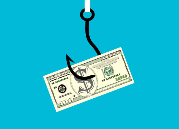 istock Fishhook business concept - money symbol as trap. Deception, a trap on the hook. Illustration in flat style. 1196519290