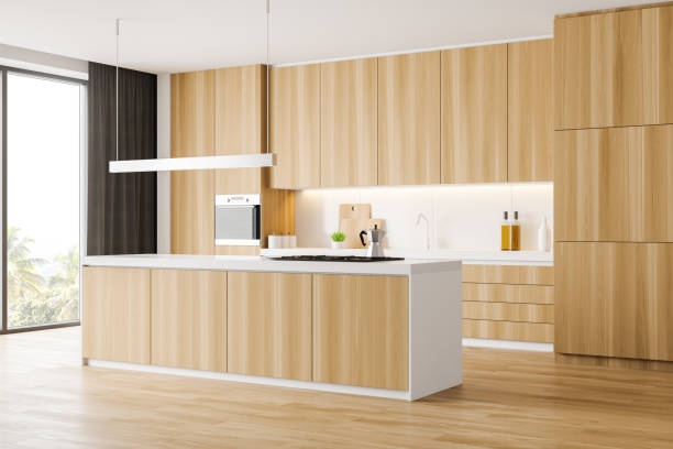 istock White and wooden kitchen corner with bar 1196520126