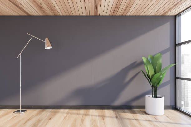 istock Empty gray living room with lamp 1196520246