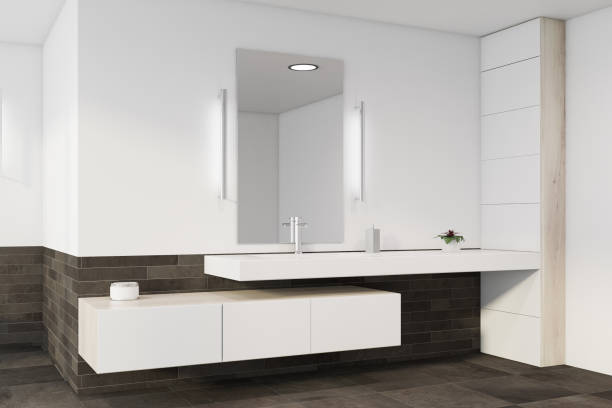 istock White and gray bathroom corner with sink 1196521370