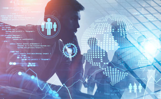 istock Thoughtful manager and team, big data icons 1196521734